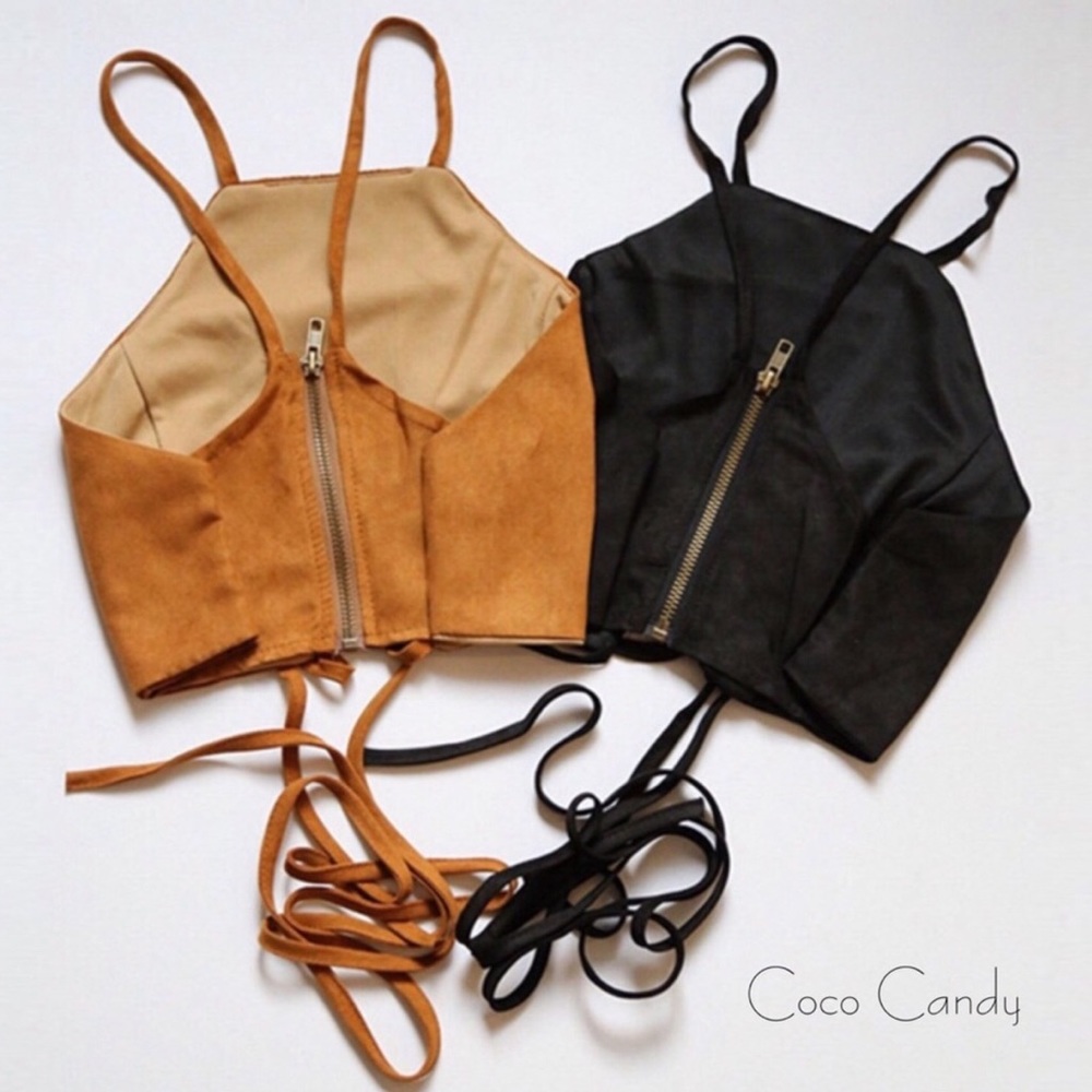 🆕Suede Bohemian Brown Crop Top - Picture 6 of 7